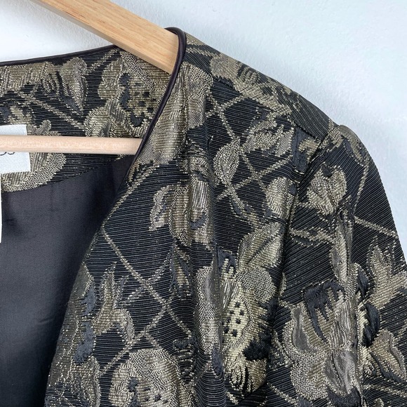 Vintage Gold Metallic Floral Tapestry Jacket Longline Blazer Size 14 Button Up - Picture 8 of 10